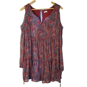Hollister Open Shoulder Red Dress Boho Paisley Medium‎